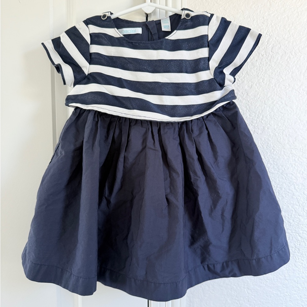 Obaibi made in France Navy and White Striped Kids Dress with bloomers